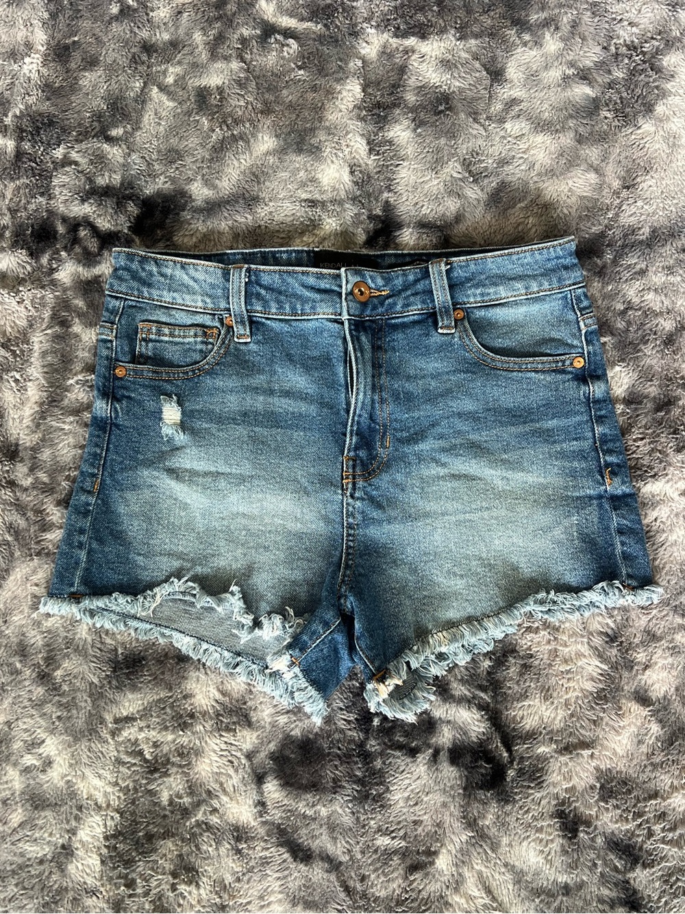 Kendall + Kylie Distressed High-Rise Denim Shorts - Blue